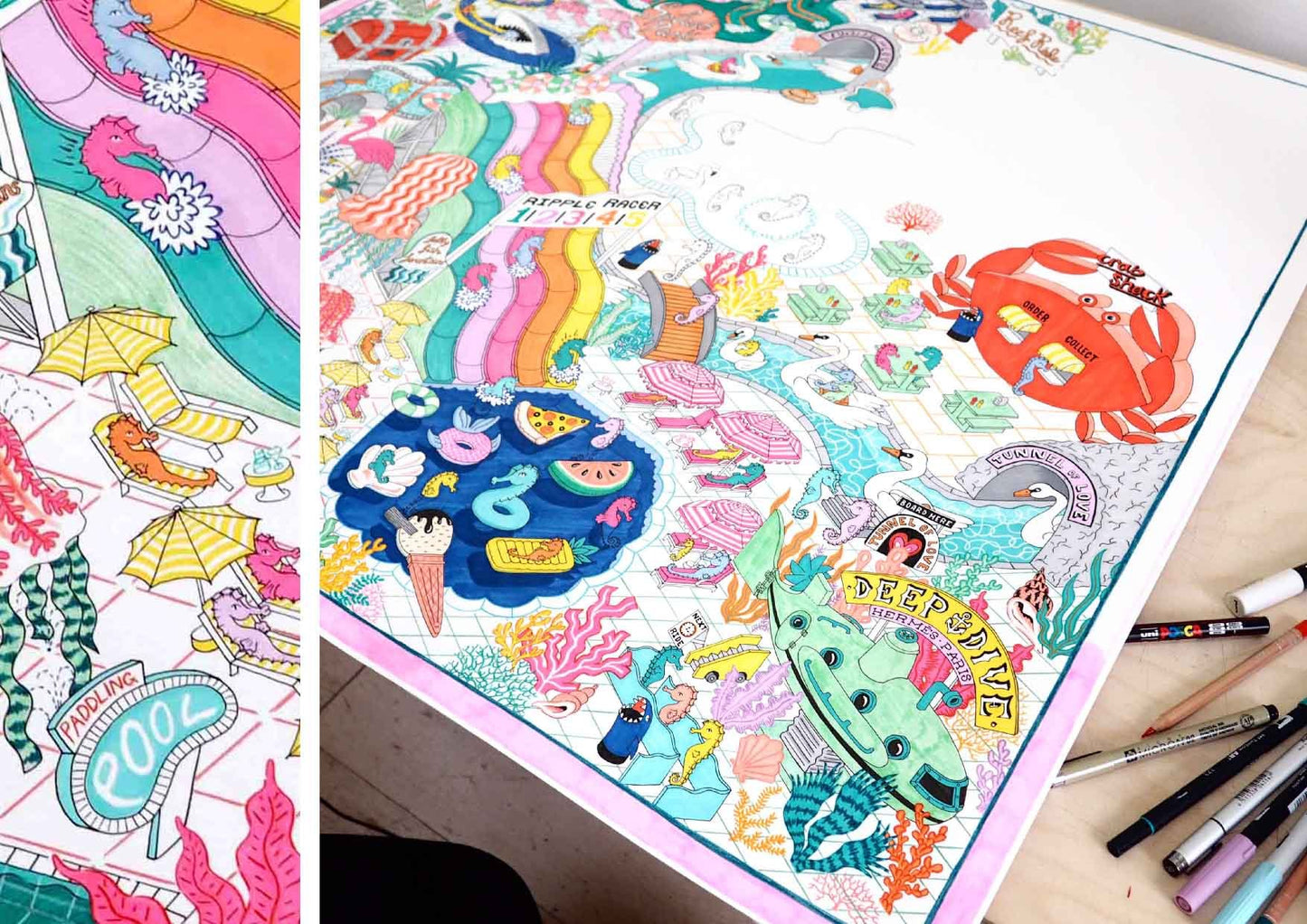 SPLASH PARK SCARF DESIGN FOR HERMÈS