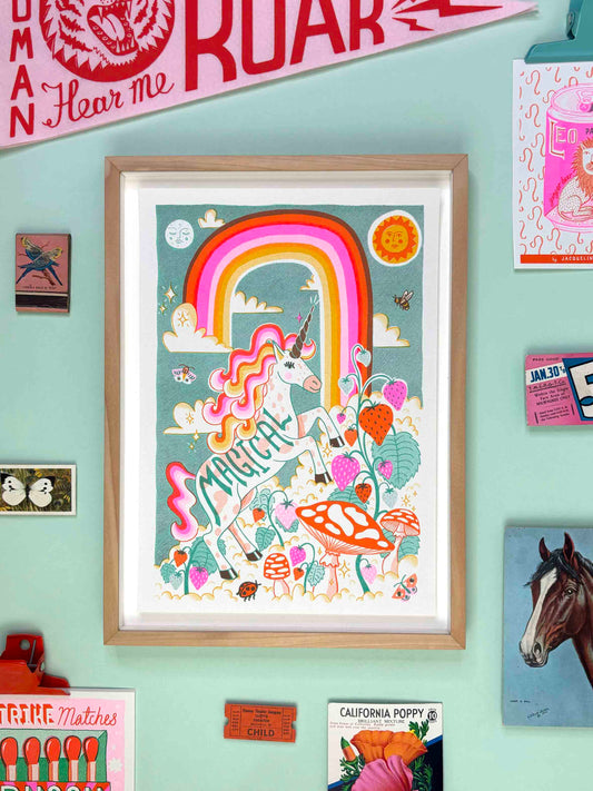 A4 Magical Unicorn Risograph Print