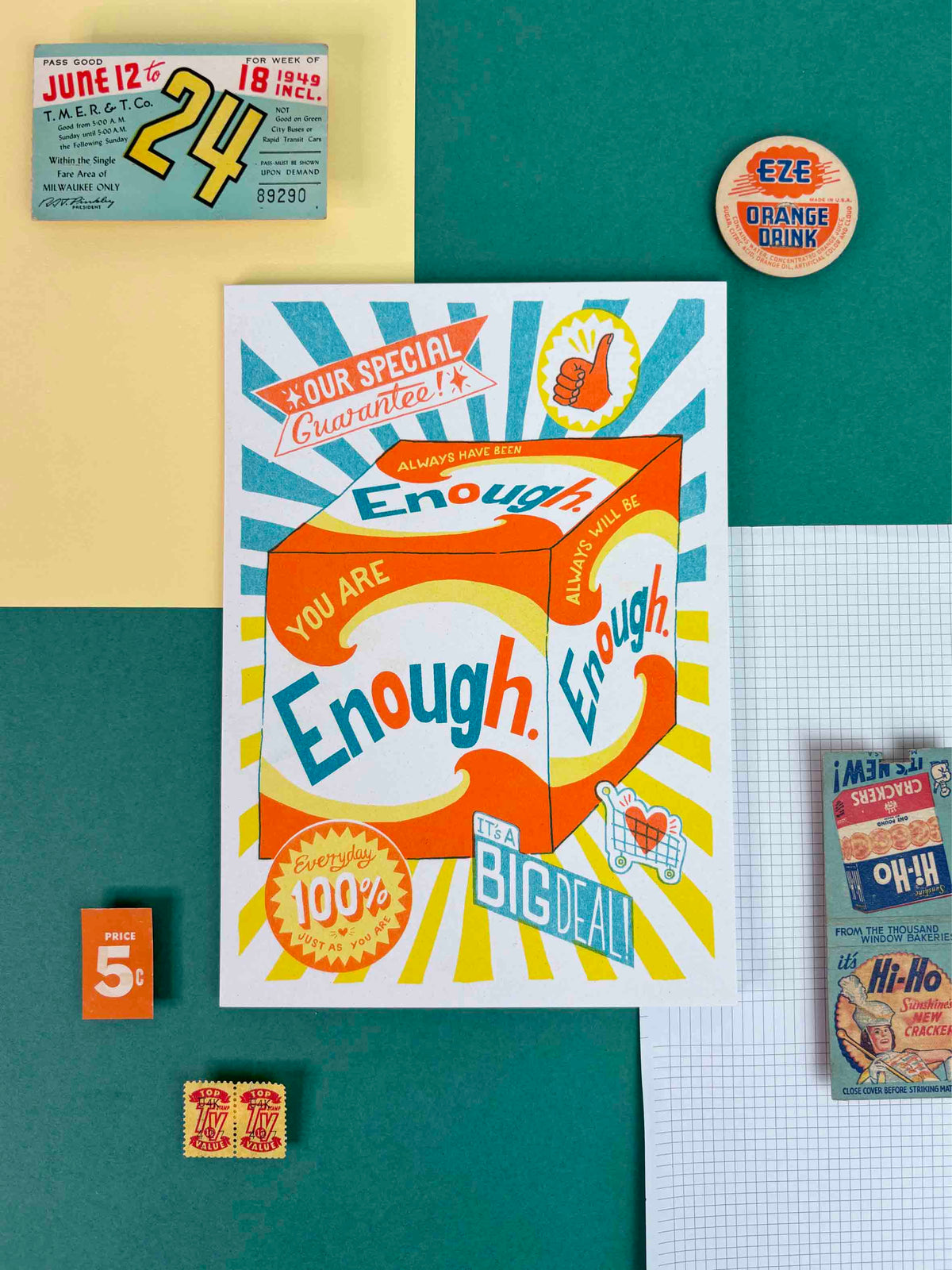 A5 You Are Enough Risograph Print