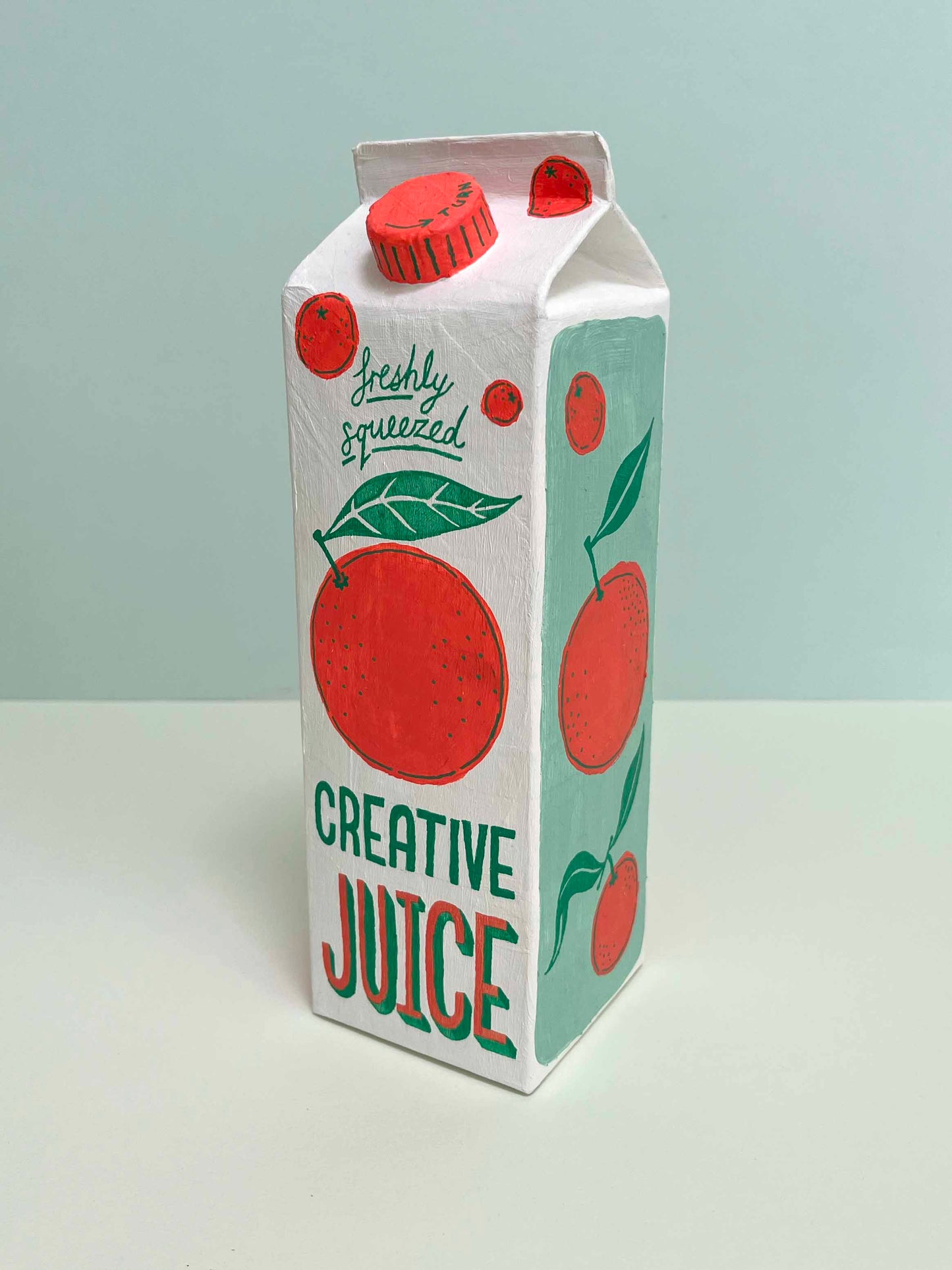 Paper Mache "Creative Juice carton" sculpture #2