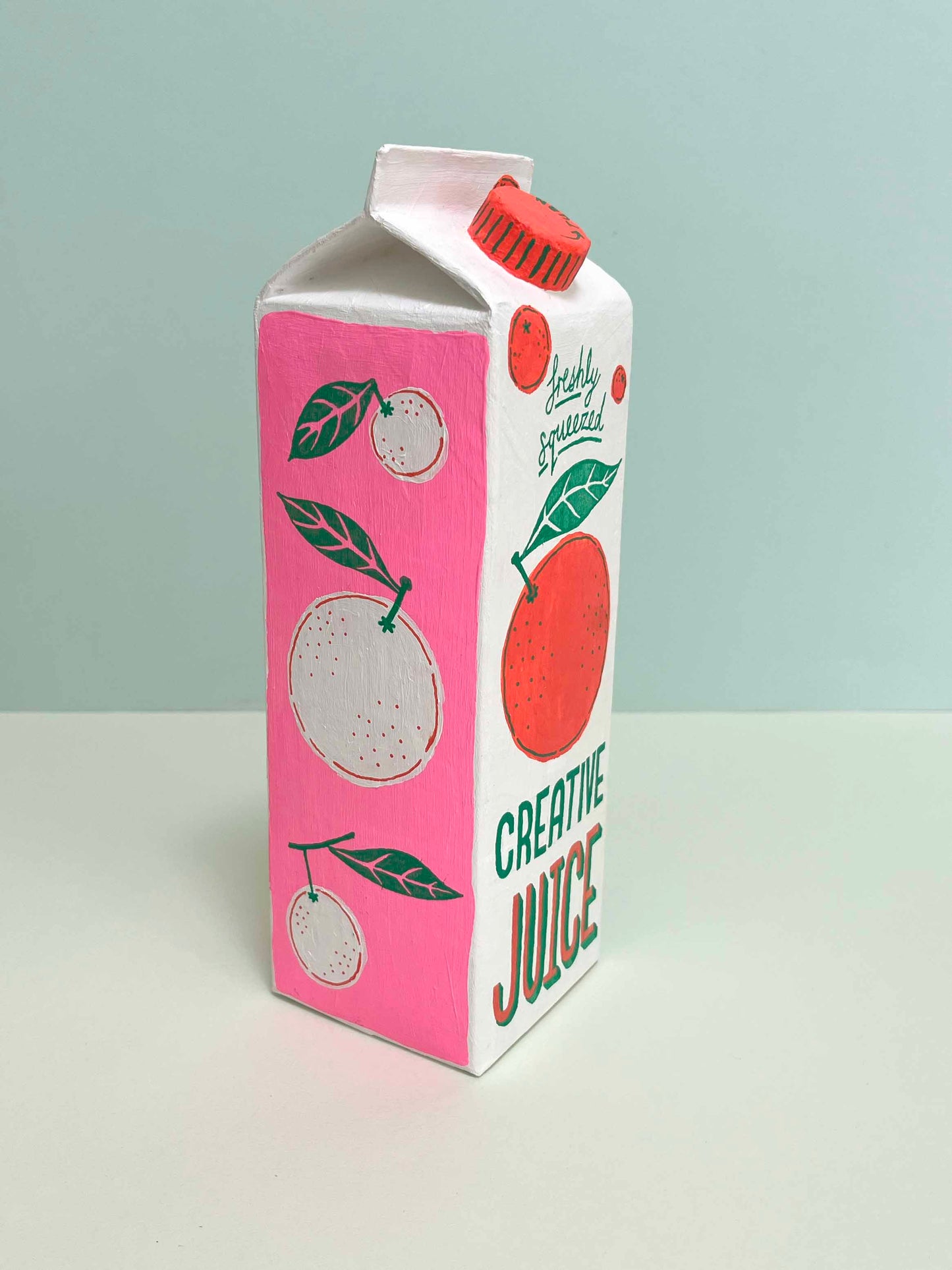 Paper Mache "Creative Juice carton" sculpture #2