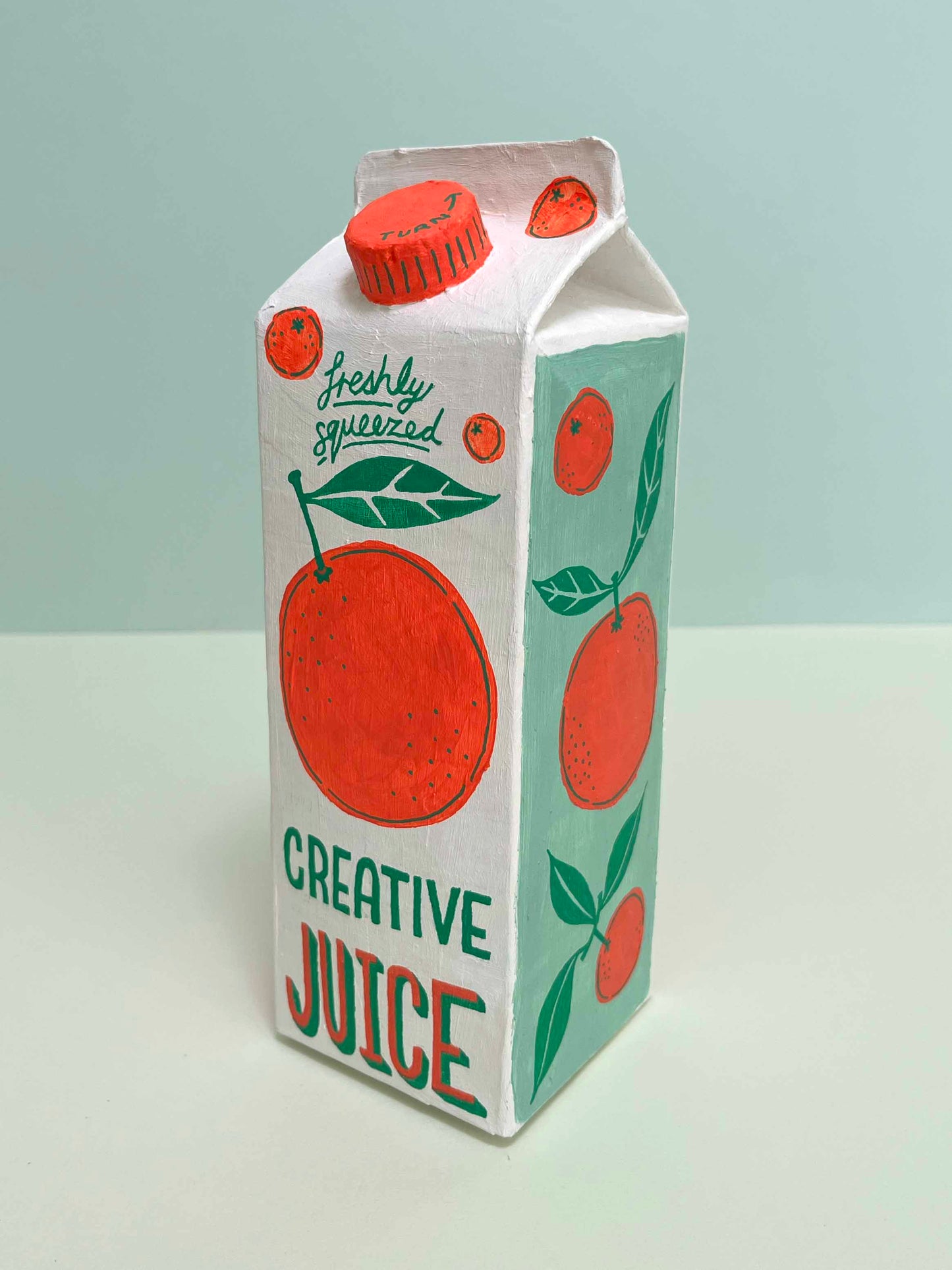 Paper Mache "Creative Juice carton" sculpture #7