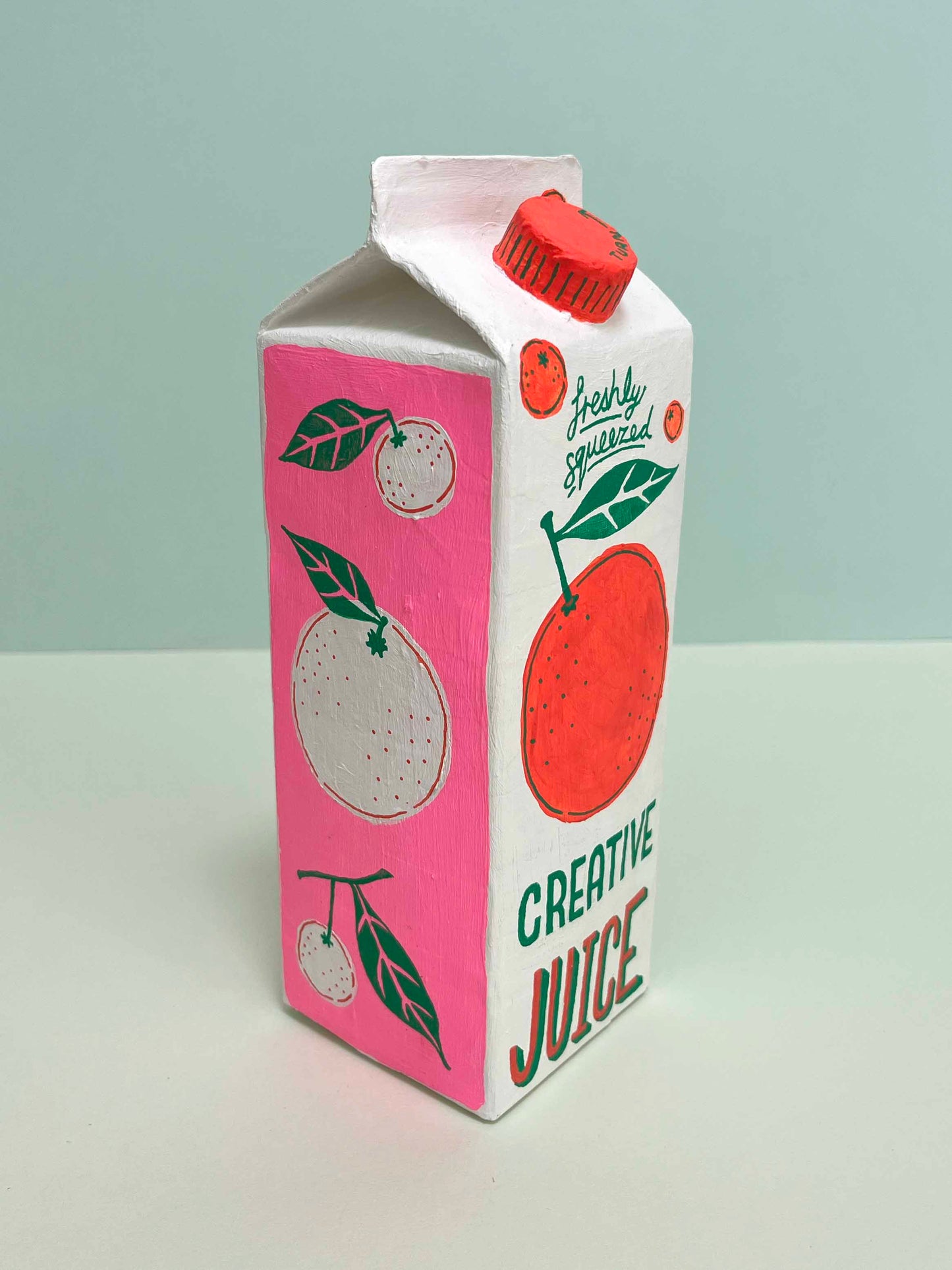 Paper Mache "Creative Juice carton" sculpture #7