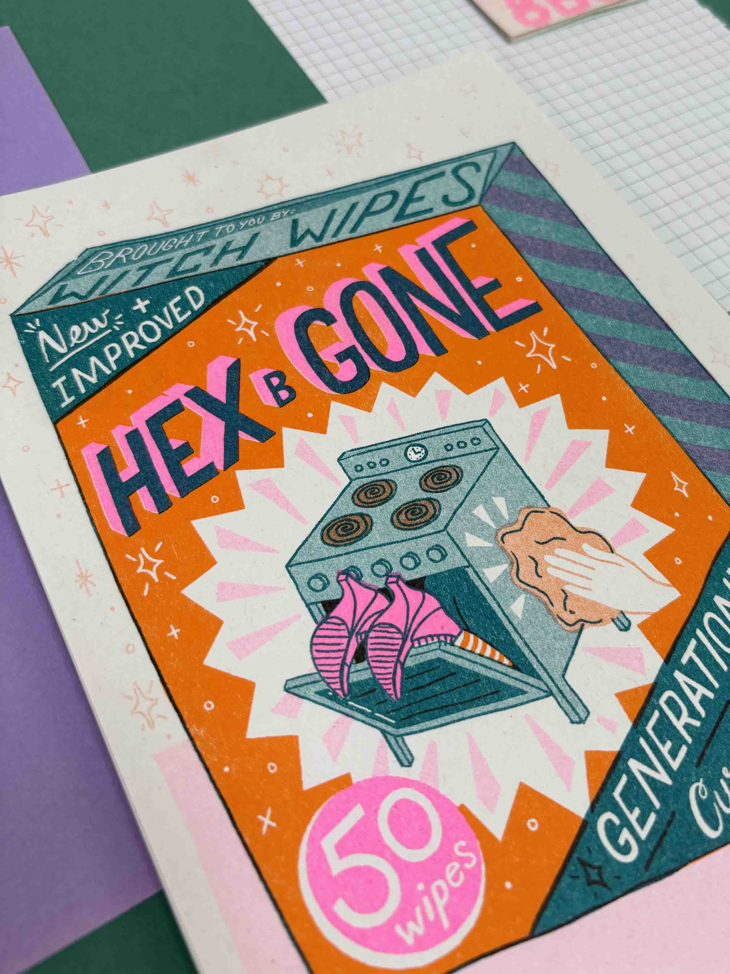A5 Hex-B-Gone Risograph Print – Jacqueline Colley Illustration